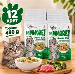 Reflex Plus Mmore Ton Balıklı,Uskumrulu Ve Brokolili Kremalı Kedi Çorbası 40 Gr*12li SET