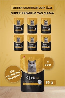 Reflex Plus Pounch  British Shorthair Sos İçinde Et Parçacıklı Yetişkin Kedi Maması 85 gr 6lı set