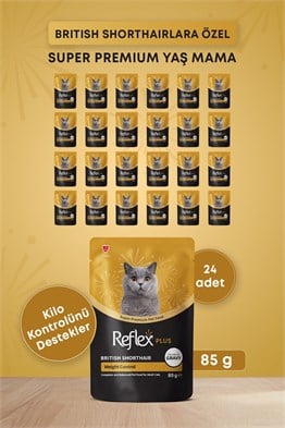 Reflex Plus Pounch  British Shorthair Sos İçinde Et Parçacıklı Yetişkin Kedi Maması 85 gr 24lü set
