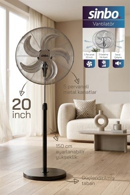 Sinbo SF-6792 Ayaklı Vantilatör 20 İnç130W Endüstriyel Fan 3 Kademeli Sessiz Güçlü 360 Ayarlanabili