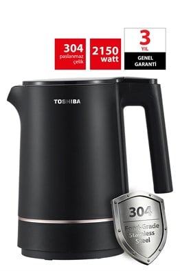 Toshiba Cool Touch Gizli Rezistanslı 1.5 L Siyah Su Isıtıcı Kettle KT-15PS1WCIS(K)
