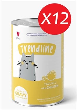 Trendlıne Konserve Sos İçinde Et Parçacıklı Tavuklu Yetişkin Kedi Maması 400 G*12 Adet