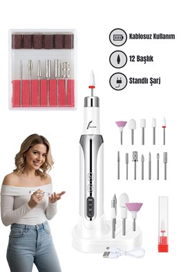 Veryfit 12 Başlıklı Kablosuz Şarjlı Elektrikli 3 Modlu Manikür Pedikür Tırnak Bakım Seti Aleti Ciha