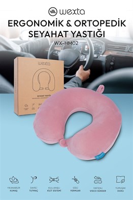 Wexta Seyahat Boyun Yastığı Comfort Ortopedik Seyahat Yastığı Visco Pembe