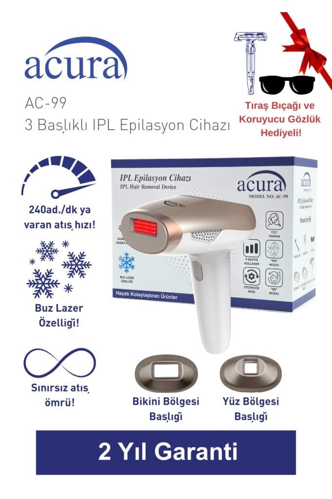 Acura AC-99 Ultra Hızlı 2 Başlıklı Sınırsız Atışlı Buz Lazer IPL Lazer Epilasyon Cihazı