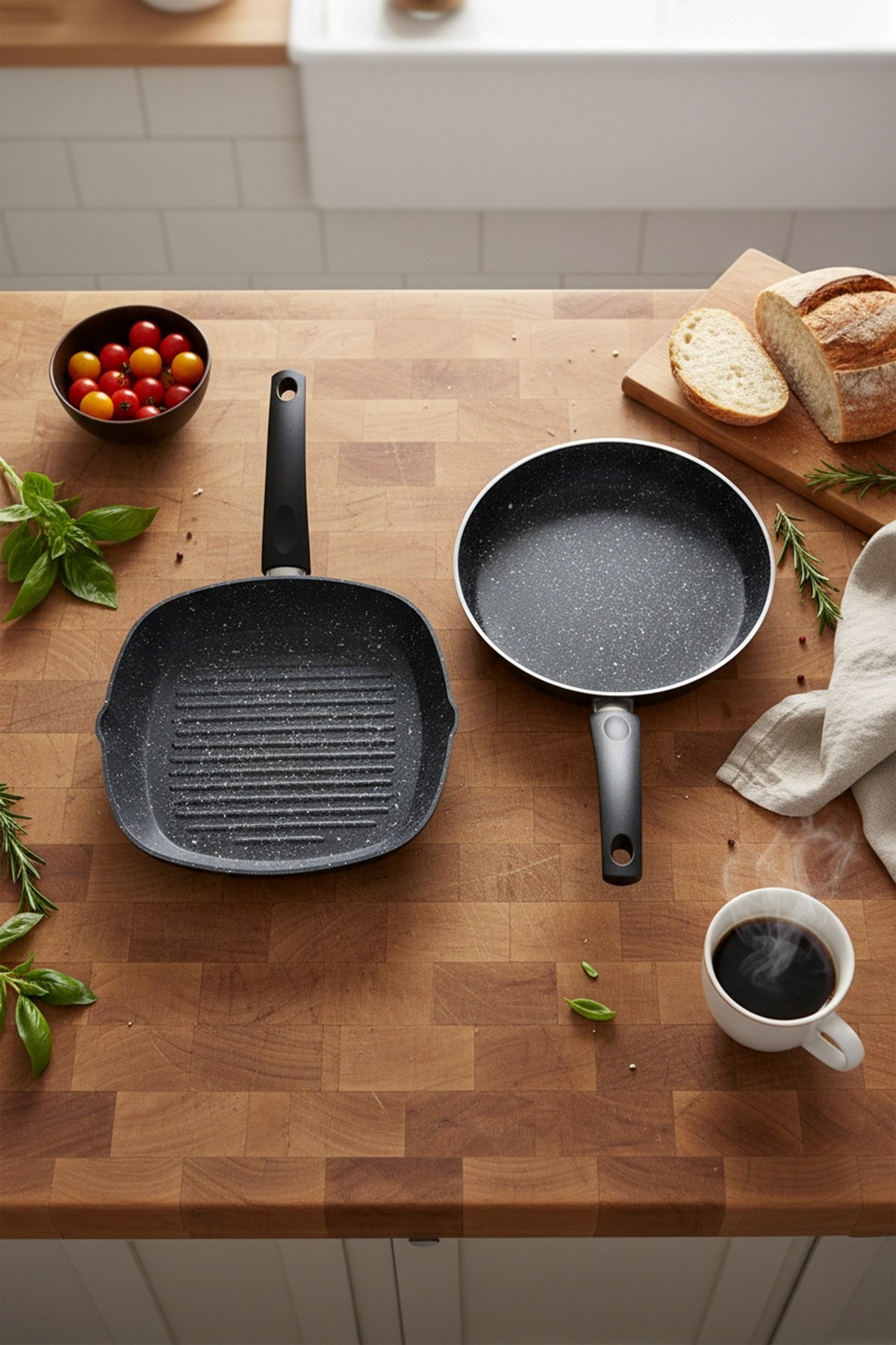 Bernardo Carolin  2 Parça Grill Tava Seti Gri ( 26 Cm -28 Cm)