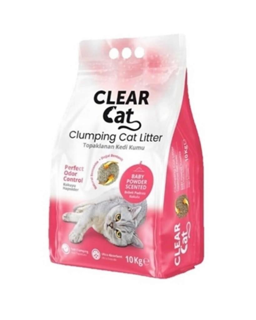 Clear Cat Pudralı Topaklanan Bentonit Kedi Kumu İnce 10 Lt