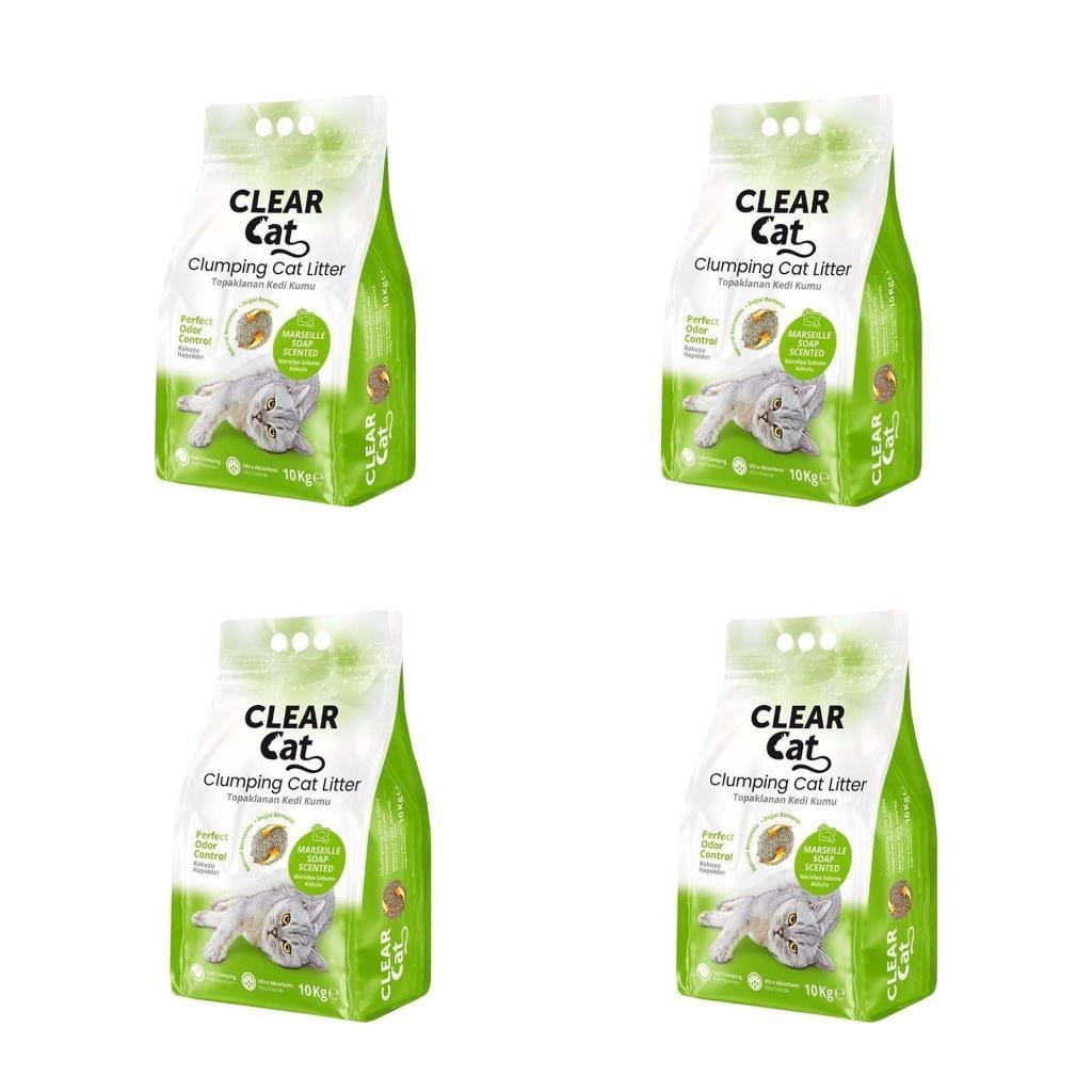ClearCat Sabunlu Topaklanan Bentonit Kedi Kumu İnce 10 Kg X 4 Adet