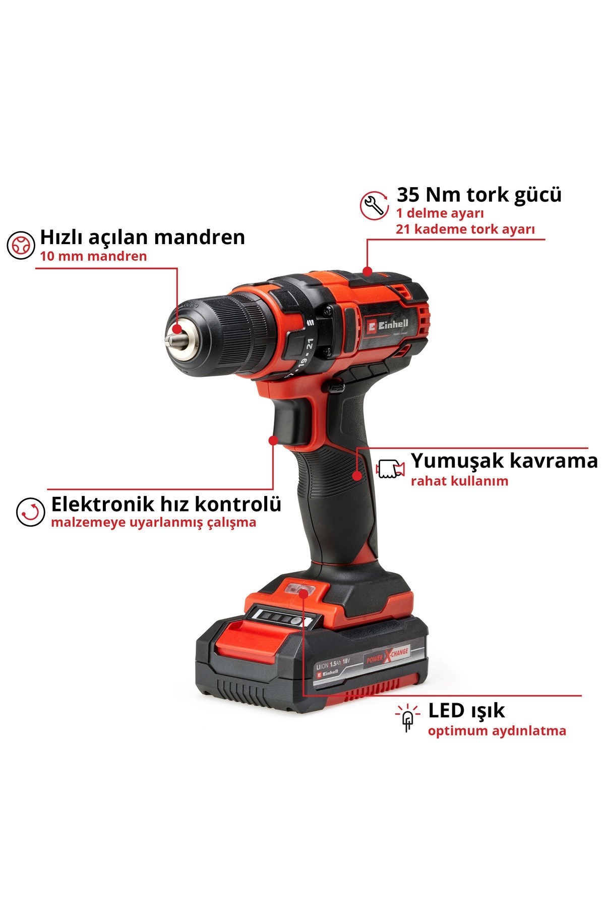 Einhell TE-CD 18/35 Li (1x1,5 Ah), Akülü Vidalama - 4513914