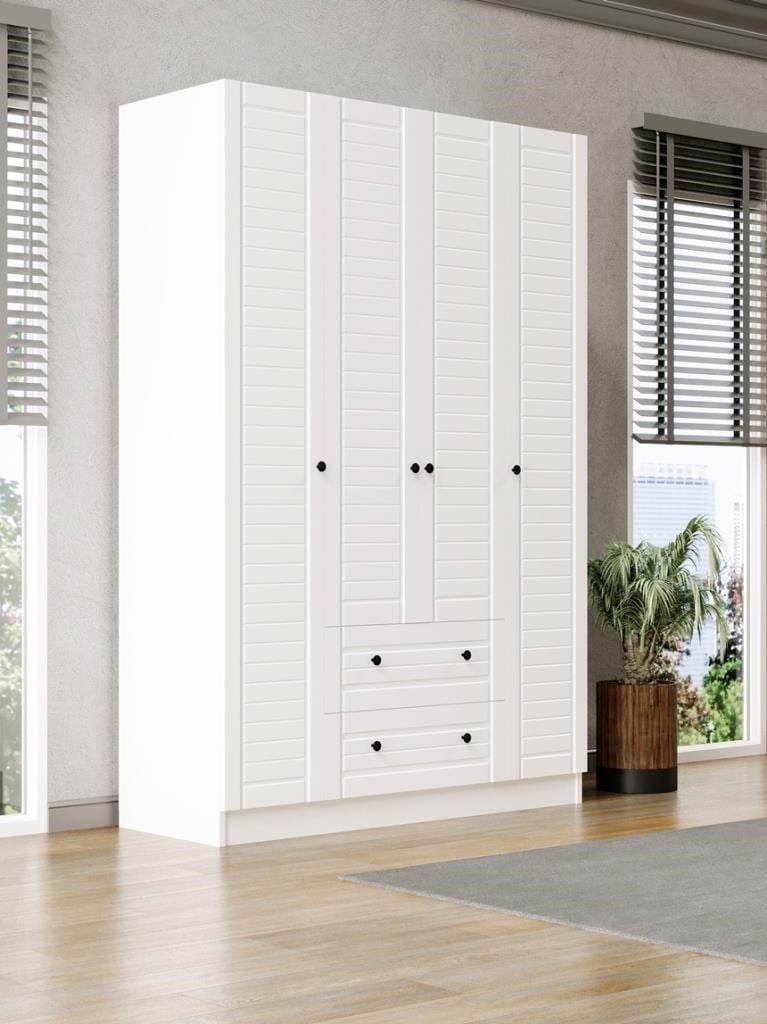Elegante Modern Tasarımlı Membran Kapaklı 4 Kapılı Gardırop (52 cm Derinlik)