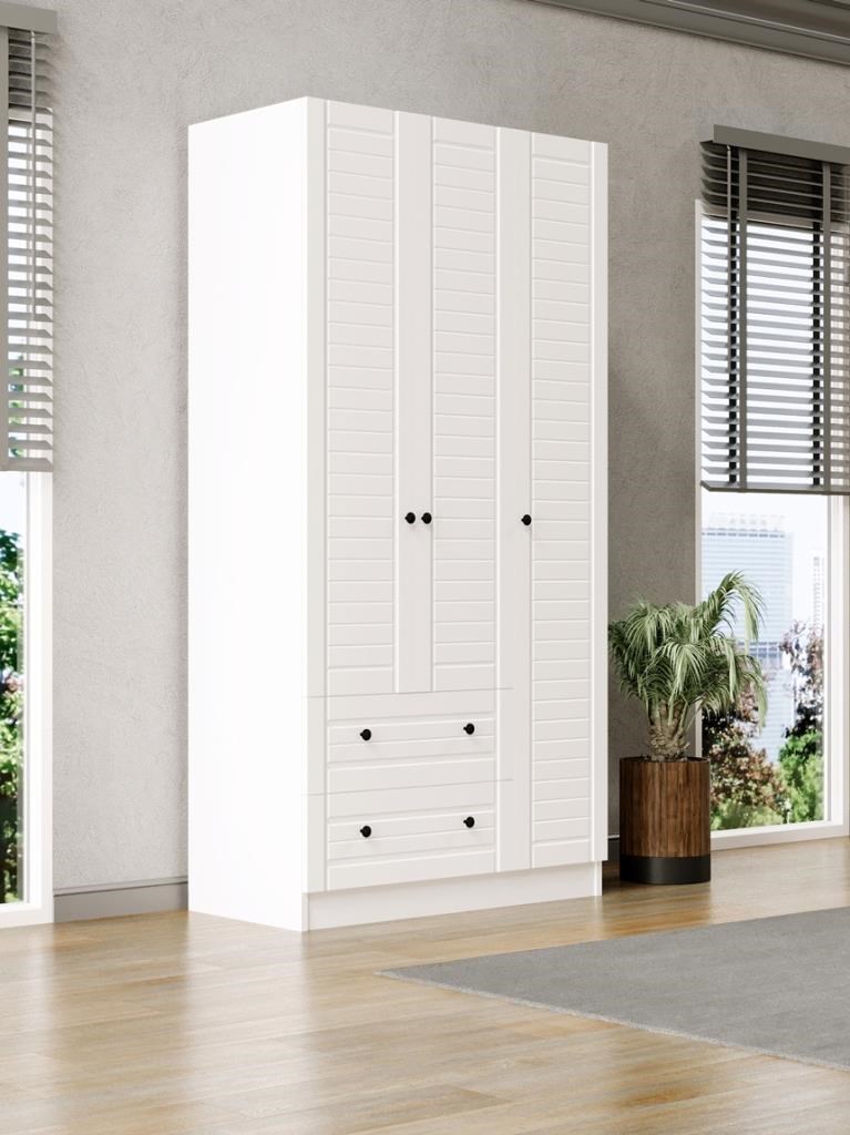 Elegante Modern Tasarımlı Membran Kapaklı 3 Kapılı Gardırop (50 cm Derinlik)