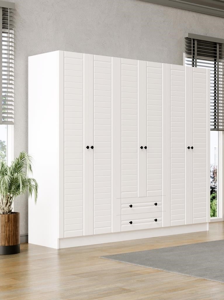 Elegante Modern Tasarımlı Membran Kapaklı 6 Kapılı Gardırop (52 cm Derinlik)