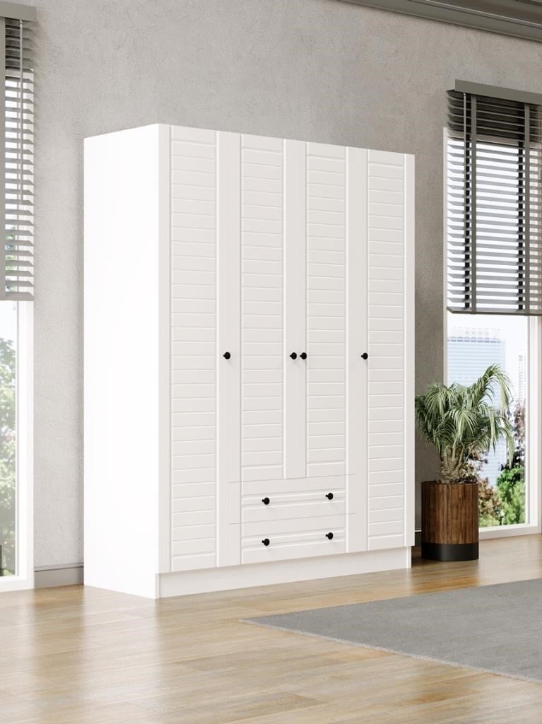 Elegante Modern Tasarımlı Membran Kapaklı 4 Kapılı Gardırop (52 cm Derinlik)
