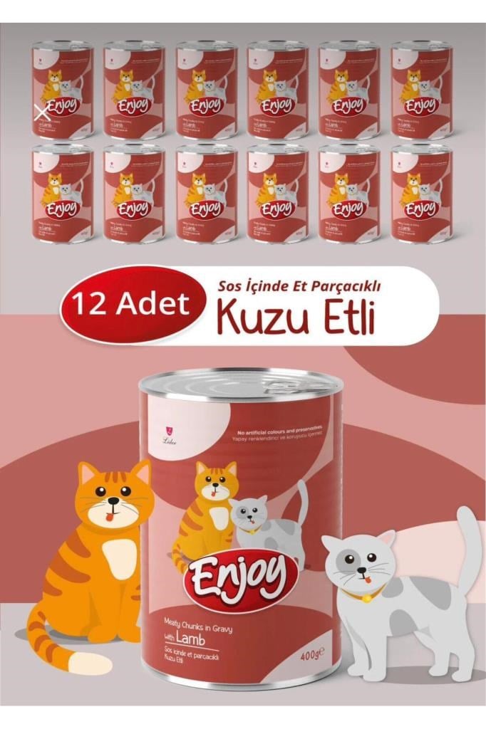 Enjoy Kuzu Etli Kedi Konservesi Sos İçinde Et Parçacıklı 400 Gr x12