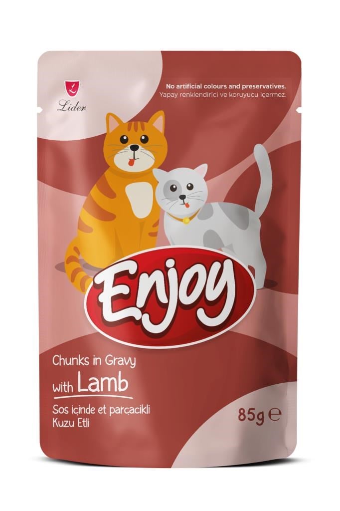 Enjoy Kuzu Etli Kedi Pouch Yaş Mama 85Gr x 22 Adet