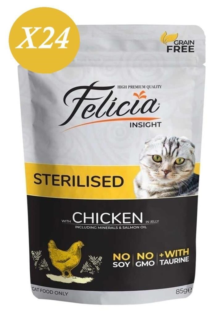 Felicia Tavuk Taurinli Tahılsız Kısır Kedi Konservesi 85gr 24 Adet