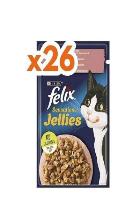 FELİX Sensation Somonlu Karidesli Jel Pouch Kedi Yaş Mama 85 Gr*26 Adet