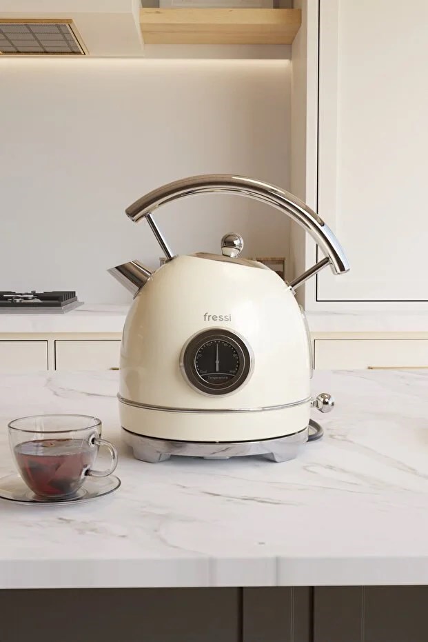 Fressi Isı Göstergeli Retro Kettle Su Isıtıcısı 1,8 Litre Fr-kt06 Magnoli Krem