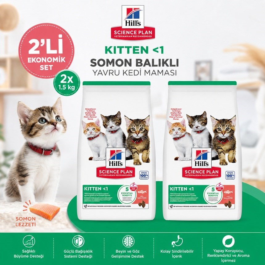 Hills Kitten Somon Balıklı Yavru Kedi Maması 1.5 KG*2 Adet