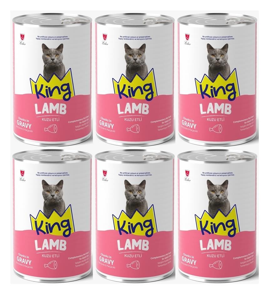 King Et Parçacıklı Kuzu Etli Yetişkin Kedi Konserve 400 Gr*6 ADET