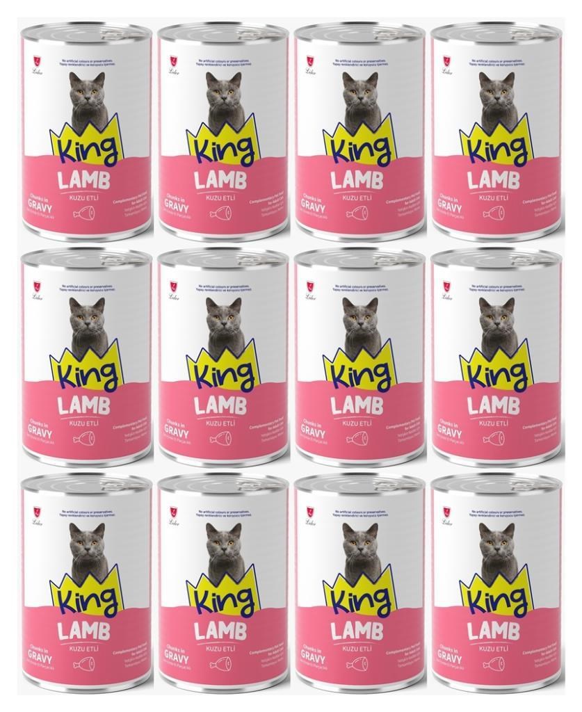 King Et Parçacıklı Kuzu Etli Yetişkin Kedi Konserve 400 Gr*12 ADET