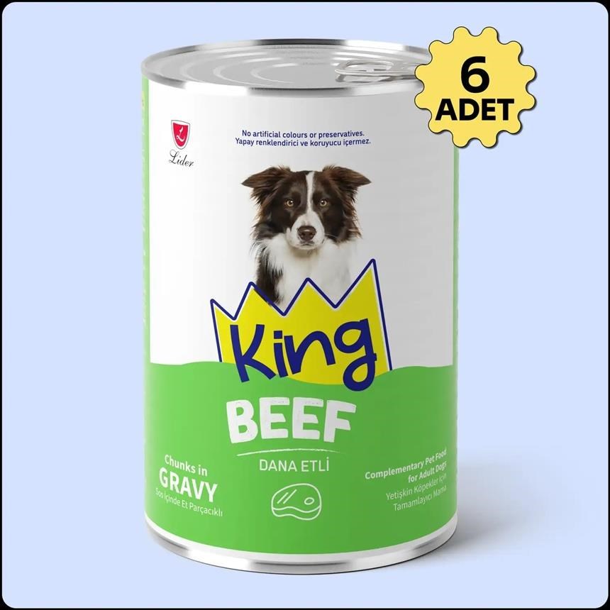 King Sos İçerisinde Et Parçacıklı Dana Etli Köpek Konservesi 400 Gr*6 ADET