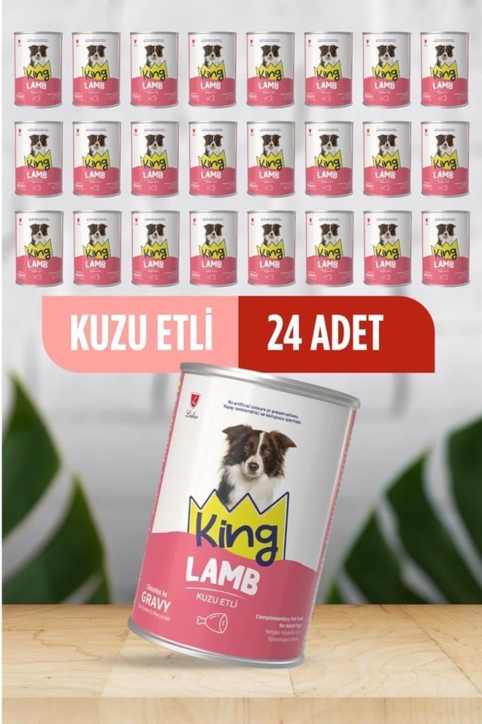 King Sos İçerisinde Et Parçacıklı Kuzu Etli Köpek Konservesi 400 Gr*24 ADET