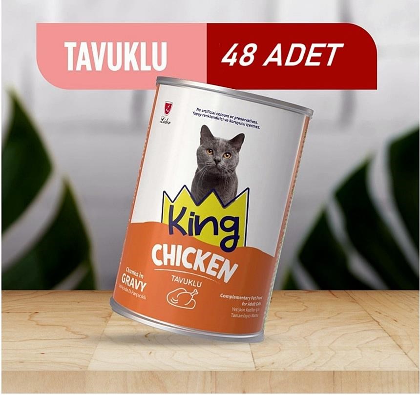 King Sos İçerisinde Et Parçacıklı Tavuklu Kedi Konservesi 400 Gr*48 ADET