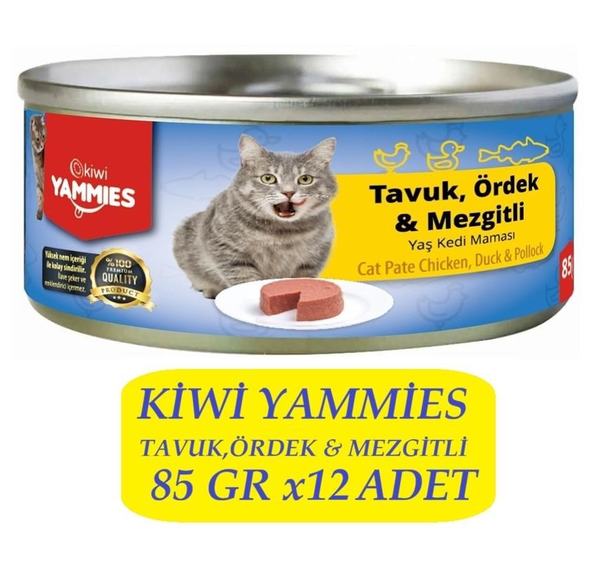 Kiwi KCM-50392 Tavuk-Ördek-Mezgitli Kedi Konservesi 12 Adet x 85Gr