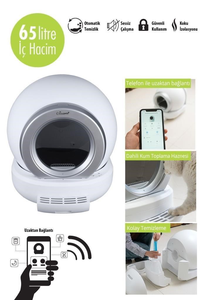 Kiwi KPLB-10770 Otomatik Kendini Temizleyen Kedi Tuvaleti 65 Lt Hacimli Koku Gidericili 