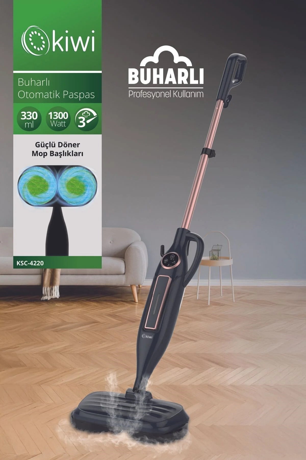Kiwi KSC-4220 Çok Fonksiyonlu Ay.Seviyeli 10 Ap. Dikey Buharlı Mop Temizleyici