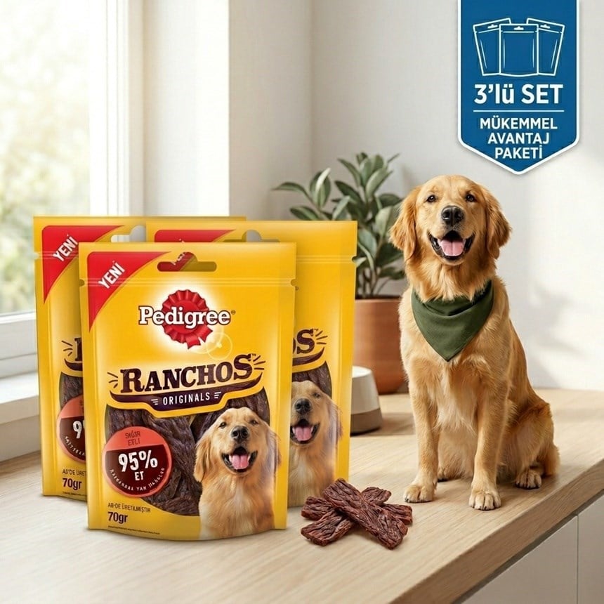 Pedigree Ranchos Jerkies Tahılsız Sığır Etli Köpek Ödül Maması 70 Gr 3'LÜ SET