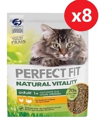 Perfect Fıt Natural Vitality Yetişkin Tavuk Hindi Aromalı Kedi Maması 1 Kg*8 Adet