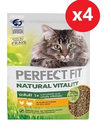 Perfect Fıt Natural Vitality Yetişkin Tavuk Hindi Aromalı Kedi Maması 1 Kg*4 Adet