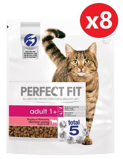 Perfect Fıt Yetişkin Sığır Etli Kuru Kedi Maması 750 Gr*8 Adet