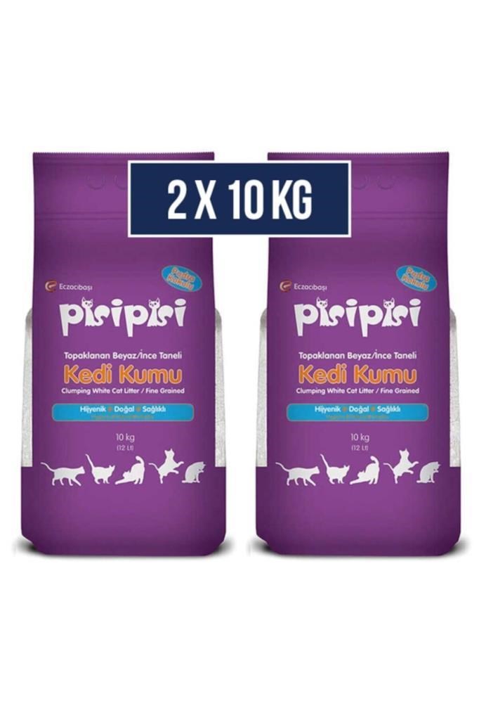 Pisi Pisi İnce Taneli Pudra Kokulu Topaklaşan Kedi Kumu 10 Kg 2 Adet