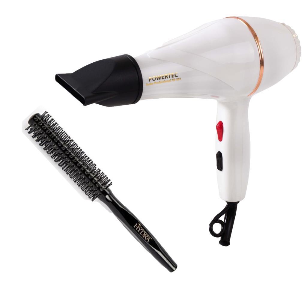 Powertec TR-501 Profesyonel Fön Makinesi Beyaz + Hydra Berber Fön Fırçası