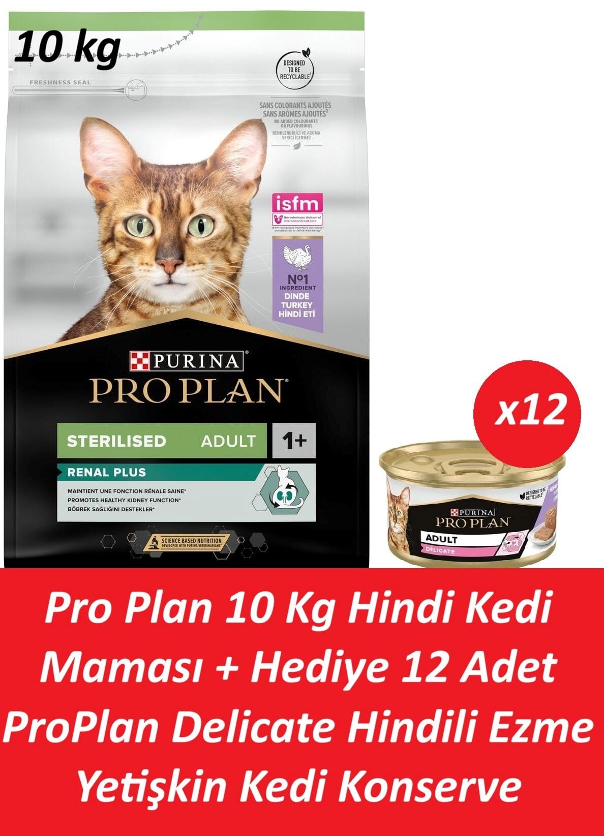 Pro Plan 10 Kg Hindi Kedi Maması + Hediye 12 Adet Pro Plan Delicate Hindili Ezme Yetişkin Konserve