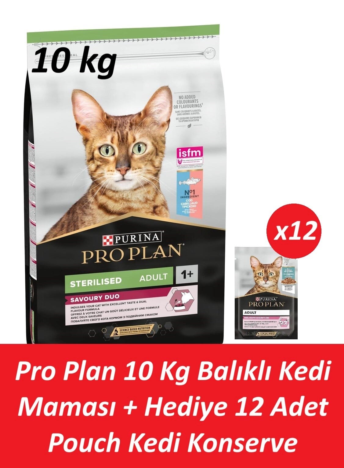 Pro Plan 10 Kg Kısır Morina Kedi Maması + Hediye 12 Adet Pro Plan Pouch  Yetişkin Kedi Konserve