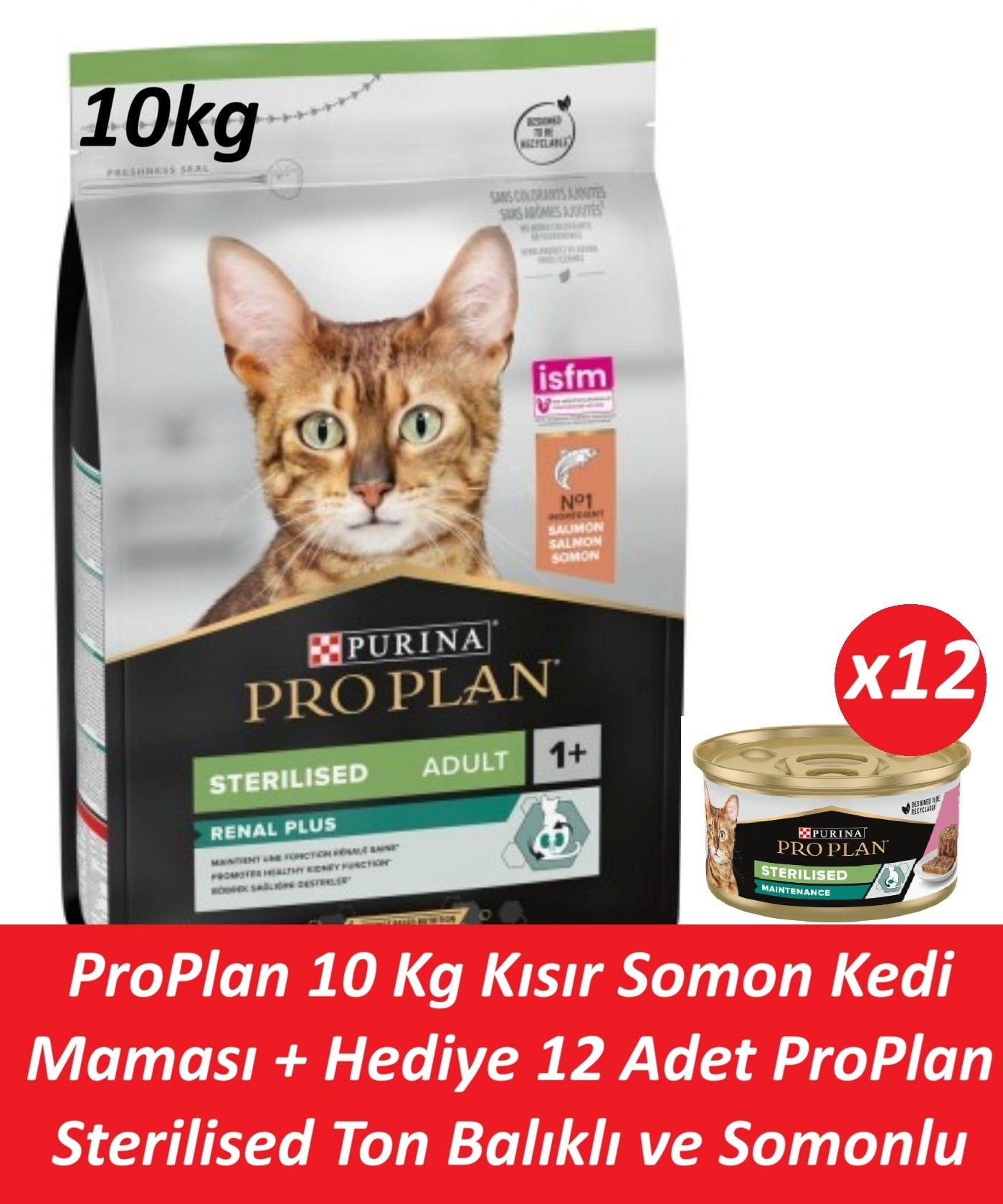 Pro Plan 10 Kg Kısır Somon Kedi Maması + Hediye 12 Adet Pro Plan Sterilised Ton Balıklı ve Somonlu