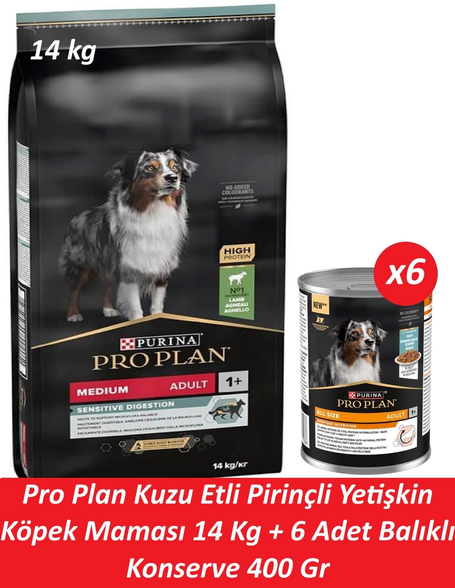 Pro Plan Kuzu Etli Pirinçli Yetişkin Köpek Maması 14 Kg + 6 Adet Balıklı Konserve 400 Gr