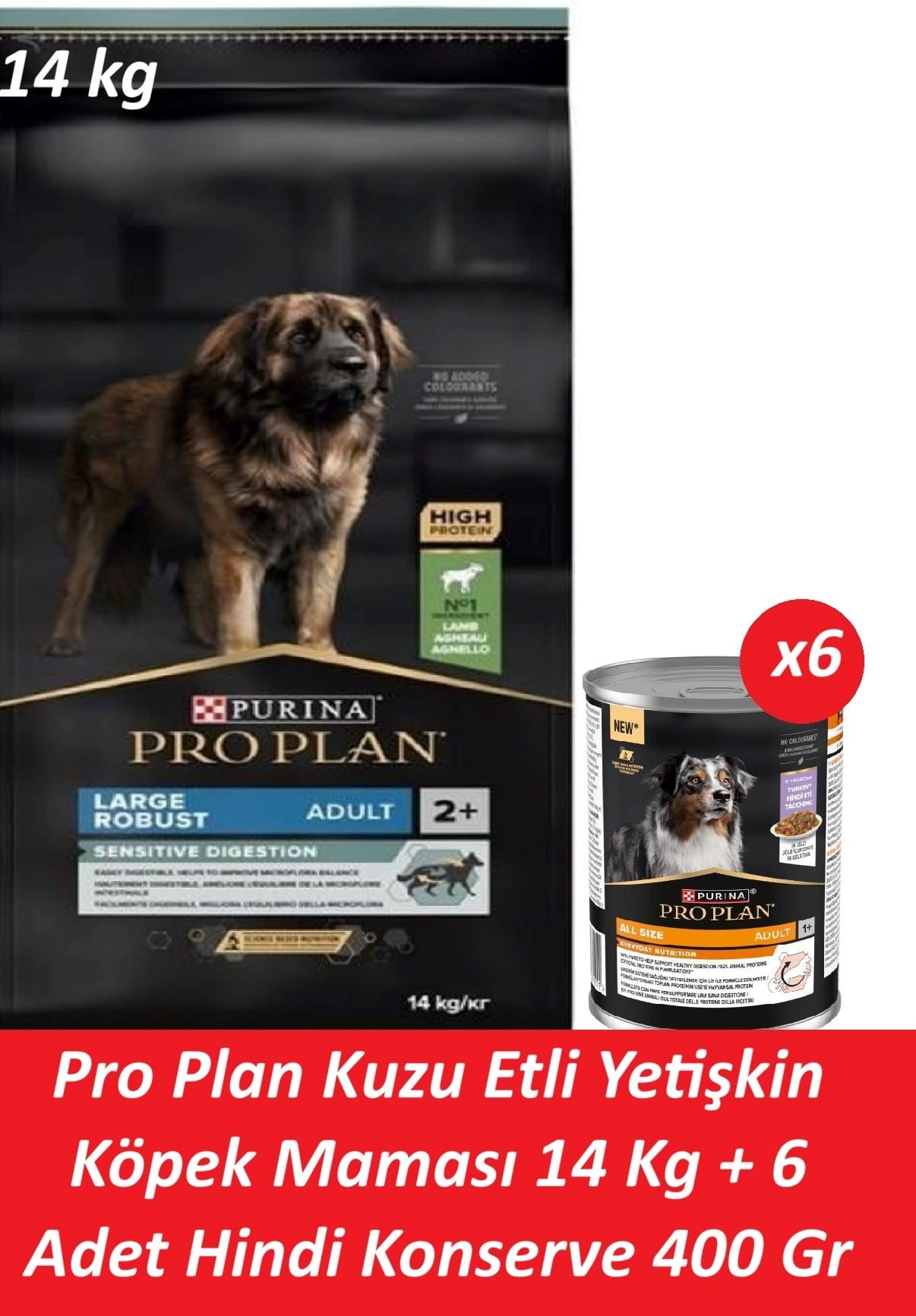 Pro Plan Kuzu Etli Yetişkin Köpek Maması 14 Kg + 6 Adet Hindi Konserve 400 Gr