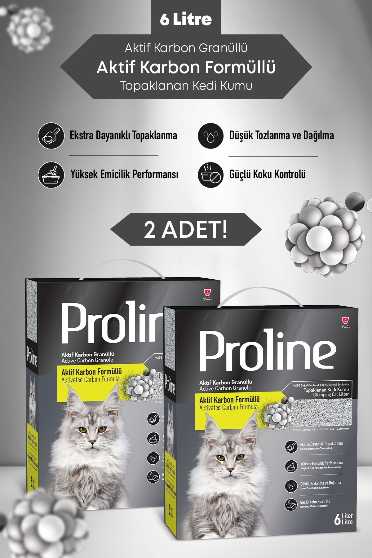 Proline Aktif Karbon Tanecikli Kedi Kumu 2X6lt.