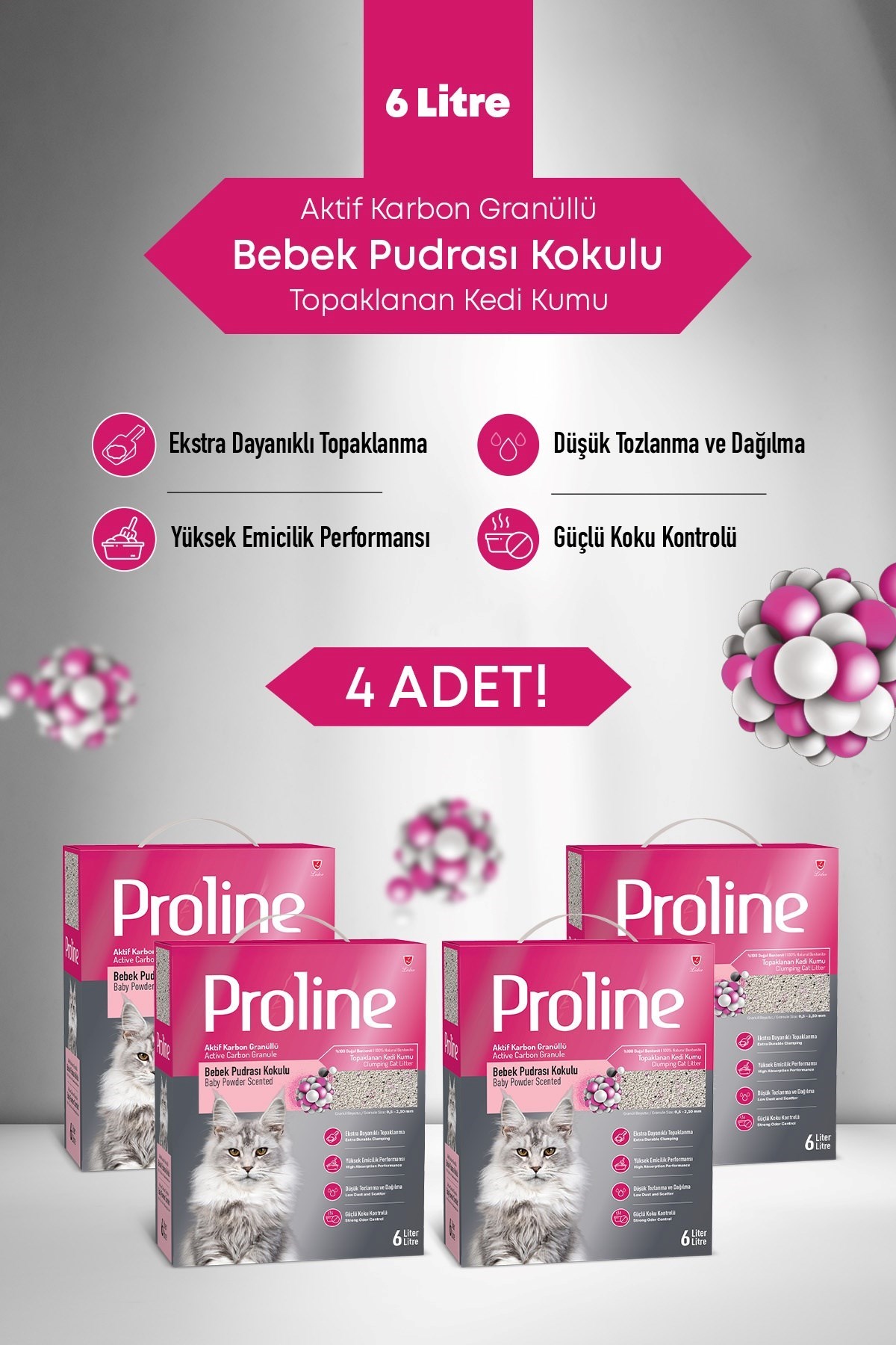 Proline Bebek Pudrası Kokulu Kedi Kumu 4X6Lt.