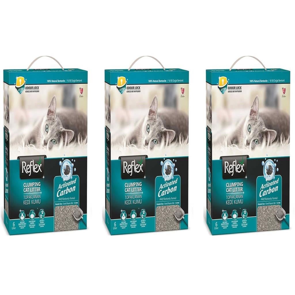 Reflex Aktif Karbonlu Topaklanan Kedi Kumu 6 Lt 3 Adet