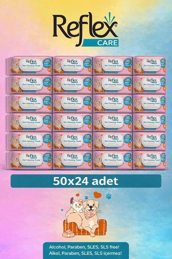 REFLEX Care Evcil Hayvanlar İçin Çok Amaçlı Hijyenik Temizleme Mendili 50'li x 24 Adet