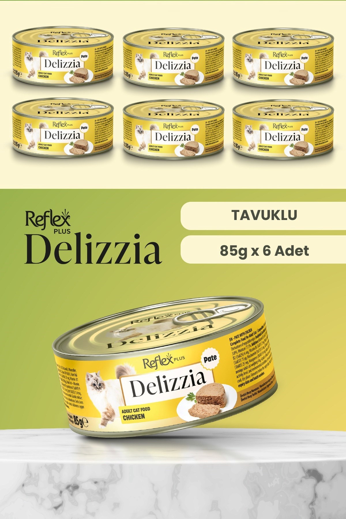 Reflex Plus Delizzia / Kıyılmış Tavuklu Yetişkin Kedi Maması 85g x 6 Adet