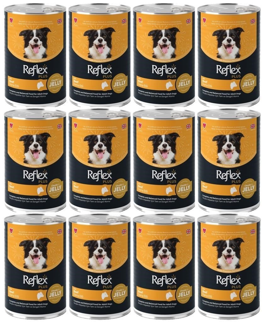 Reflex Plus Jöle İçinde Dana Etli Yetişkin Konserve Köpek Maması 400 Gr*12 ADET