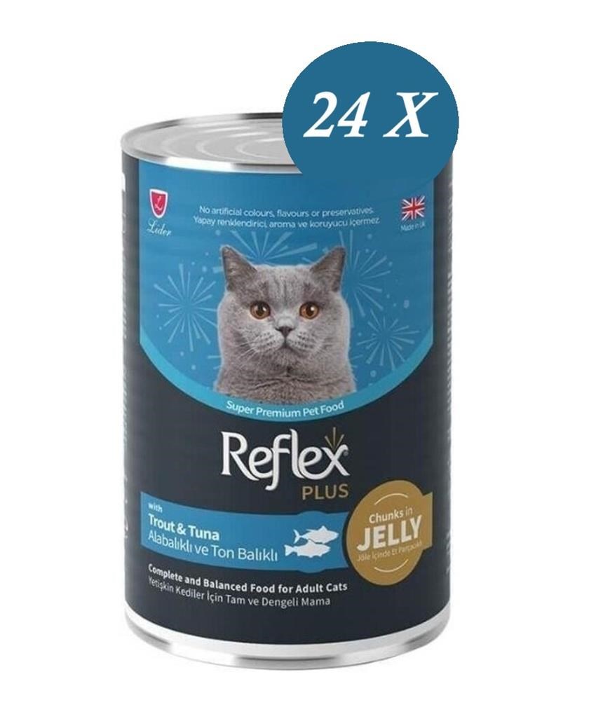 Reflex Plus Jöle İçinde Et Parçacıklı Alabalıklı ve Ton Balıklı Yetişkin Kedi Konservesi 400 Gr*24 ADET 