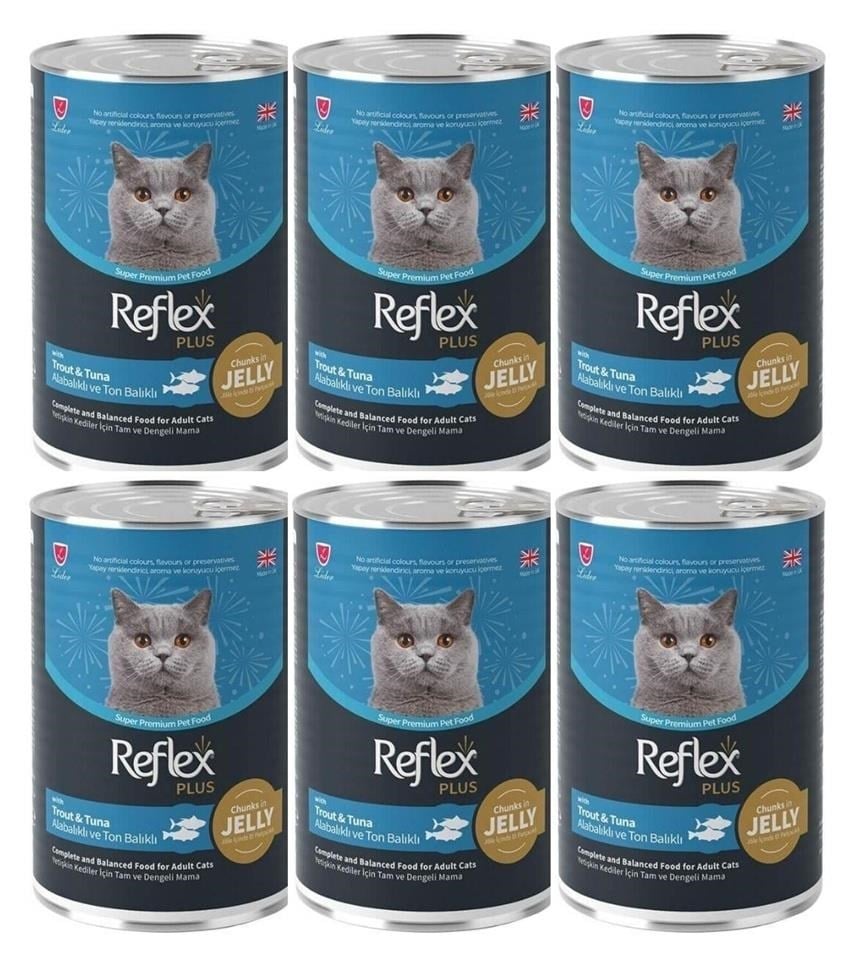 Reflex Plus Jöle İçinde Et Parçacıklı Alabalıklı ve Ton Balıklı Yetişkin Kedi Konservesi 400 Gr*6 ADET 